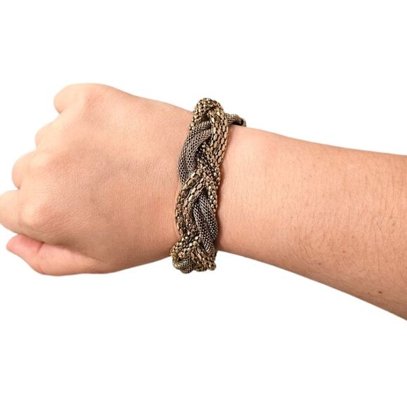Vintage Magnetic Mesh Ropes Gold Tone Bracelet - Picture 10 of 13